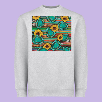 Western Gemstone Sunflowers Serape Cowhide Glitter Wooden Heavyweight Sweatshirt Designed By Artiststas