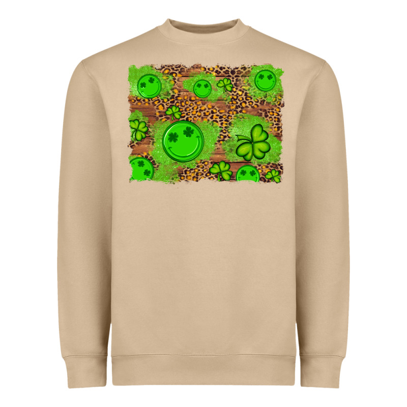 Shamrock Glitter Leopard And Wood Background Heavyweight Sweatshirt by Artiststas | Teevron