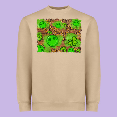Shamrock Glitter Leopard And Wood Background Heavyweight Sweatshirt Designed By Artiststas