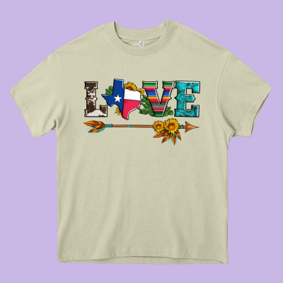 Love Texas Serape Cowhide Cactus And Sunflowers Heavy Core Tee Designed By Artiststas