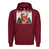 Burgundy pink christmas cow Zipper Hoodie - MaliasSmallBusiness