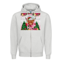 Dove Grey pink christmas cow Zipper Hoodie - MaliasSmallBusiness