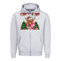 Heather Grey pink christmas cow Zipper Hoodie - MaliasSmallBusiness