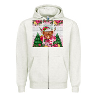 Oatmeal Heather pink christmas cow Zipper Hoodie - MaliasSmallBusiness