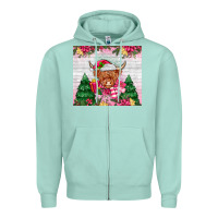 Seafoam pink christmas cow Zipper Hoodie - MaliasSmallBusiness