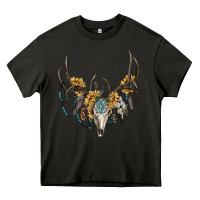 Asphalt boho deer skull sunflowers and gemstone Heavy Core Tee - RanaPortraitStore