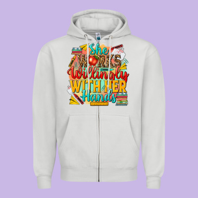 She Works Willingly With Her Hands Teacher Zipper Hoodie Designed By Nancycooperartshop