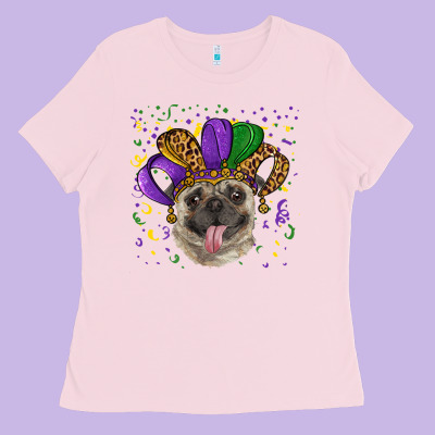 Ladies Tee Mardi gras hat pug