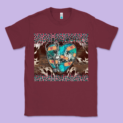 Western Nurse Stethoscope Pink Leopard Classic Tee Designed By Barkaloodesign