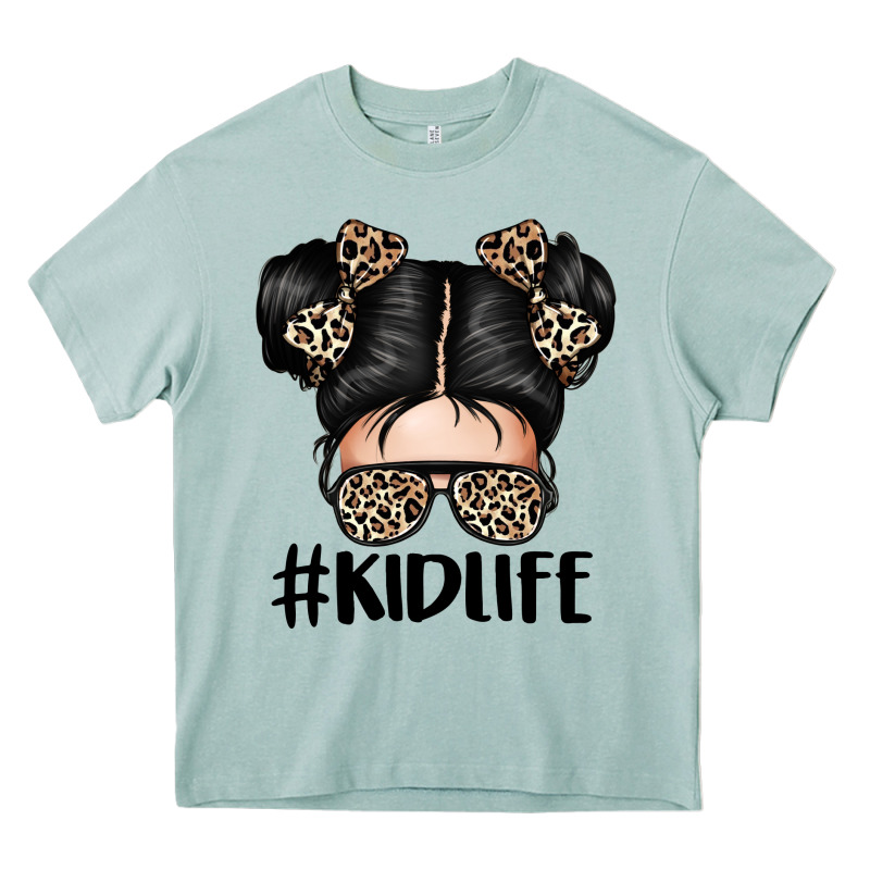 Kid Life Leopard Messy Bun Heavy Core Tee by texasbilliewilder | Teevron