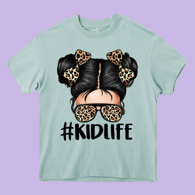 Kid Life Leopard Messy Bun Heavy Core Tee Designed By Texasbilliewilder