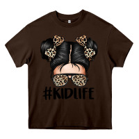 Chocolate Brown kid life leopard messy bun Heavy Core Tee - texasbilliewilder