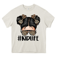 Cream kid life leopard messy bun Heavy Core Tee - texasbilliewilder