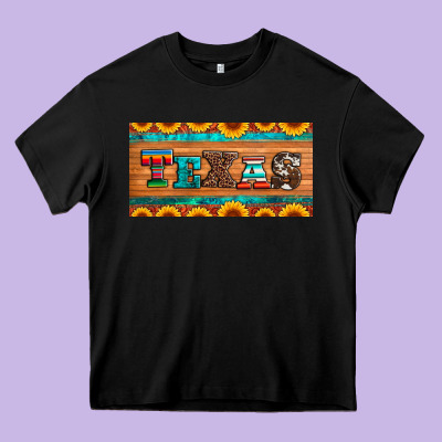 Texas Sunflowers License Plate Heavy Core Tee Designed By Artiststas