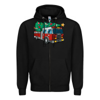 Black christmas fire truck Zipper Hoodie - MaliasSmallBusiness