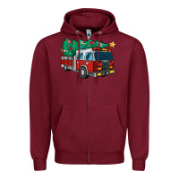 Burgundy christmas fire truck Zipper Hoodie - MaliasSmallBusiness