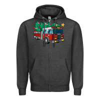 Charcoal Heather christmas fire truck Zipper Hoodie - MaliasSmallBusiness