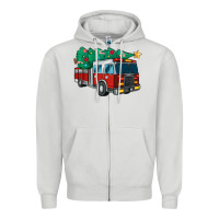 Dove Grey christmas fire truck Zipper Hoodie - MaliasSmallBusiness