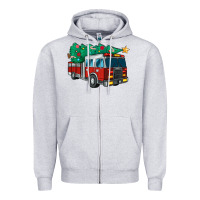 Heather Grey christmas fire truck Zipper Hoodie - MaliasSmallBusiness