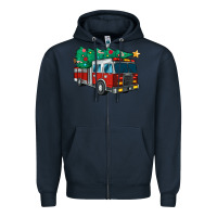 Navy christmas fire truck Zipper Hoodie - MaliasSmallBusiness