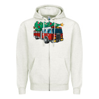Oatmeal Heather christmas fire truck Zipper Hoodie - MaliasSmallBusiness