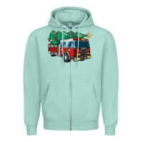 Seafoam christmas fire truck Zipper Hoodie - MaliasSmallBusiness