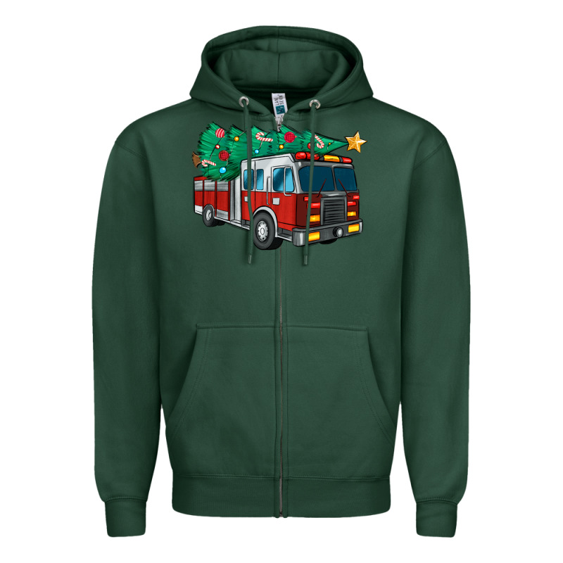 Christmas Fire Truck Zipper Hoodie by MaliasSmallBusiness | Teevron