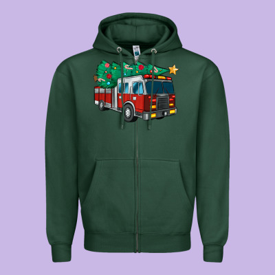Christmas Fire Truck Zipper Hoodie Designed By Maliassmallbusiness