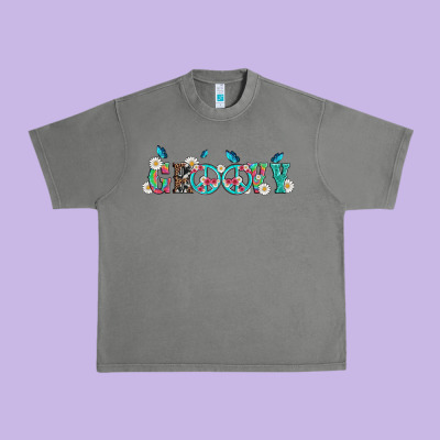 Groovy With Peace  Sign Flowers Urban Heavy Tee Designed By Artiststas