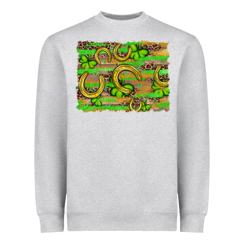 Horseshoe Shamrock Leopard Wood Glitter Background Heavyweight Sweatshirt by Artiststas | Teevron