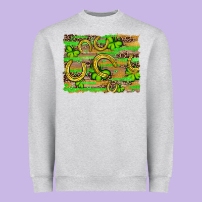 Horseshoe Shamrock Leopard Wood Glitter Background Heavyweight Sweatshirt Designed By Artiststas