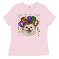 Bubblegum Pink Mardi Gras White Pomeranian with Hat Ladies Tee - RanaPortraitStore