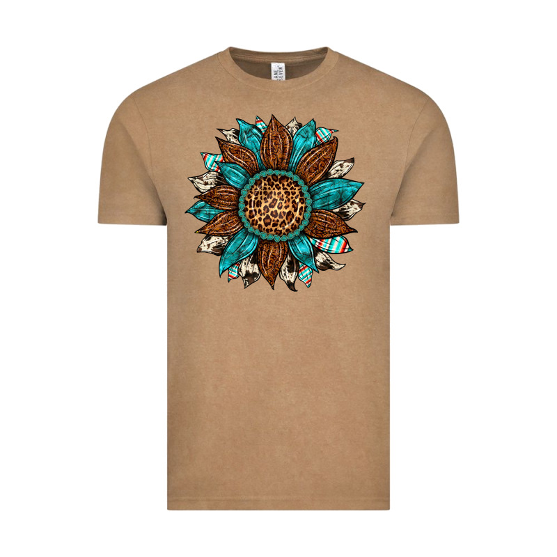 Gemstone Cowhide Leopard Turquoise Sunflower Vintage Tee by Artiststas | Teevron