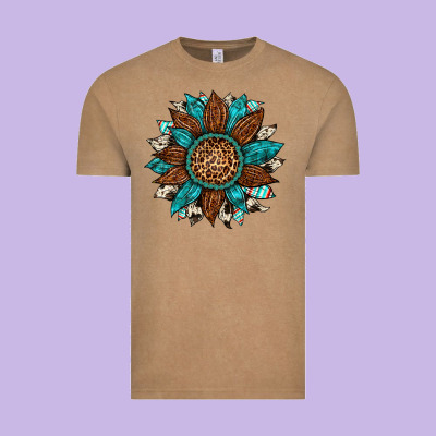 Gemstone Cowhide Leopard Turquoise Sunflower Vintage Tee Designed By Artiststas
