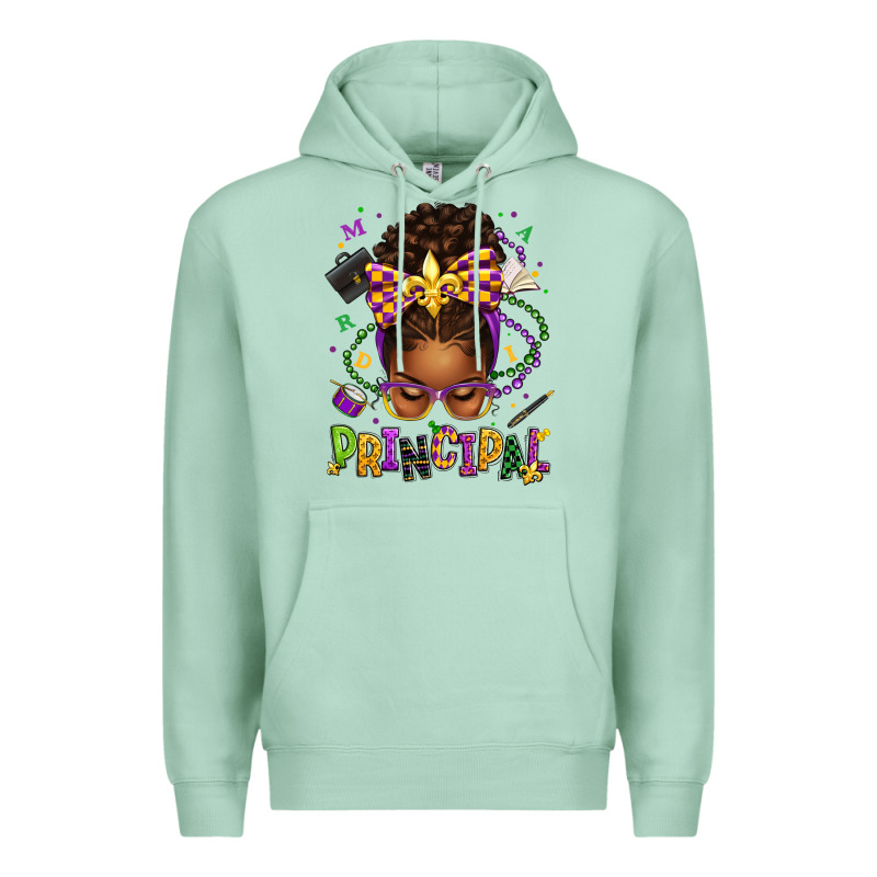 Mardi Gras Principal Afro Messy Bun Premium Hoodie by texasbilliewilder | Teevron