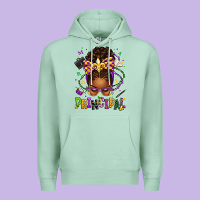 Mardi Gras Principal Afro Messy Bun Premium Hoodie Designed By Texasbilliewilder