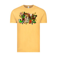 Vintage Mustard joy with baby cow and christmas gifts mistletoe Vintage Tee - AdoDesignShop
