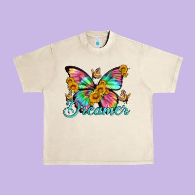 Dreamer With Butterfly And Sunflowers Urban Heavy Tee Designed By Artiststas