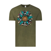 Vintage Olive cowhide leopard serape gemstone  sunflower Vintage Tee - Artiststas