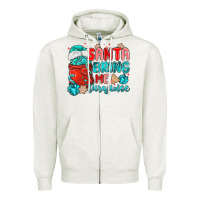 Oatmeal Heather santa bring me turquoise Zipper Hoodie - MaliasSmallBusiness