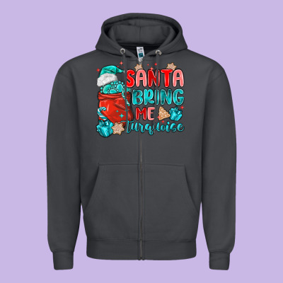 Santa Bring Me Turquoise Zipper Hoodie Designed By Maliassmallbusiness