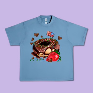 Donut Strawberry And Usa Flag Urban Heavy Tee Designed By Adodesignshop