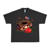 Pigment Black donut strawberry and usa flag Urban Heavy Tee - AdoDesignShop