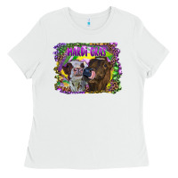 White Mardi Gras Heifers Ladies Tee - RanaPortraitStore