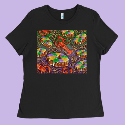 Ladies Tee Mardi gras king cake and crawfish