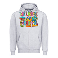 Heather Grey welcome school Zipper Hoodie - NancyCooperArtShop