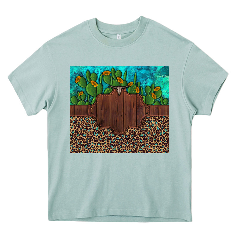 Custom Cactus And Sunflowers Leopard Turquoise Heavy Core Tee by Artiststas | Teevron