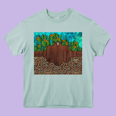 Custom Cactus And Sunflowers Leopard Turquoise Heavy Core Tee Designed By Artiststas