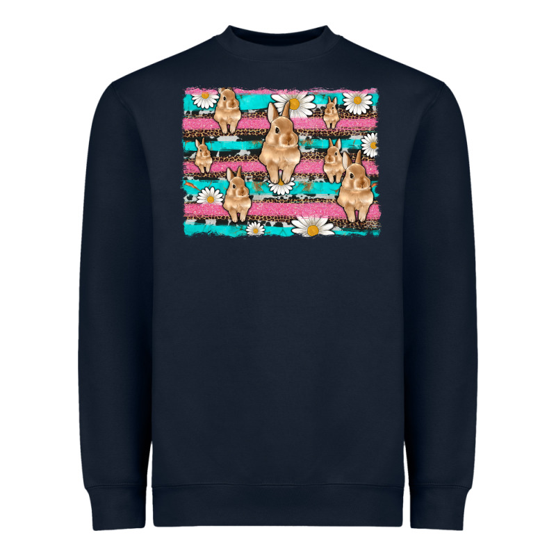 Easter Bunny With Daisy And Turquoise Cowhide Leopard  Background Heavyweight Sweatshirt by Artiststas | Teevron