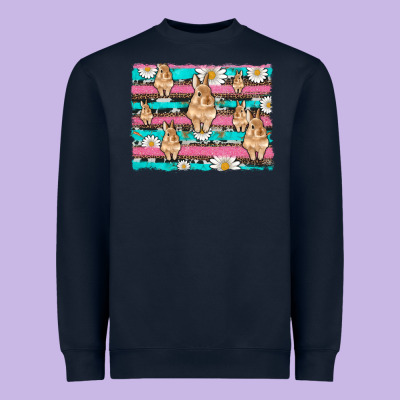 Easter Bunny With Daisy And Turquoise Cowhide Leopard  Background Heavyweight Sweatshirt Designed By Artiststas